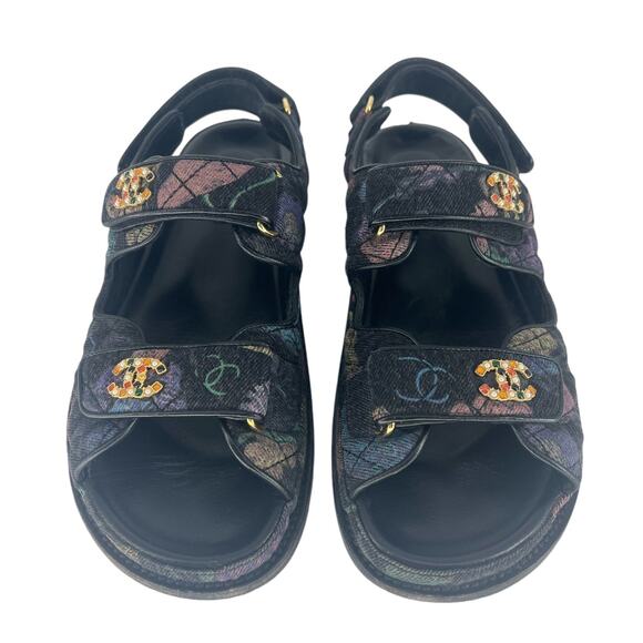 Chanel 2021 Floral CC Denim Quilted Dad Sandals - Picture 2 of 16